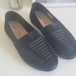 TOMS Black Suede Leather Alpargata